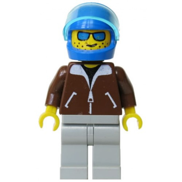 Lego Jacket Brown Light Gray Legs Blue Helmet Trans Light Blue Visor Jbr003