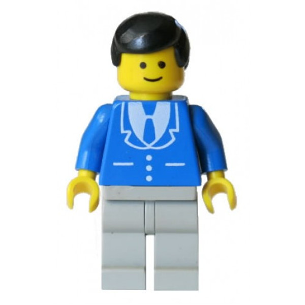 Lego Suit With 3 Buttons Blue Light Gray Legs Black Male Hair Trn070