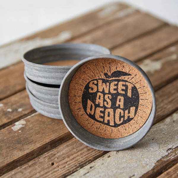 Set Of Four Mason Jar Lid Coasters - Sweet As A Peach 370703 By CTW 1