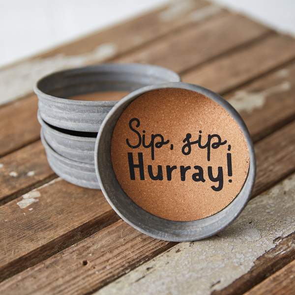 Set Of Four Mason Jar Lid Coasters - Sip, Sip, Hurray 370707 By CTW 1