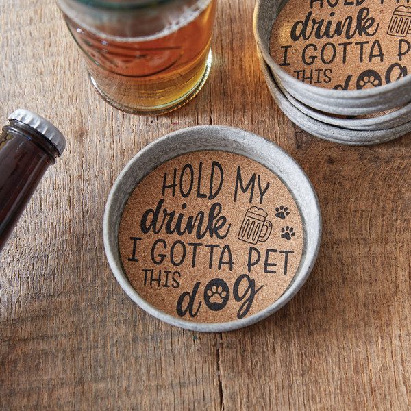 Set Of Four Mason Jar Lid Coasters - Pet This Dog 370987 By CTW 1