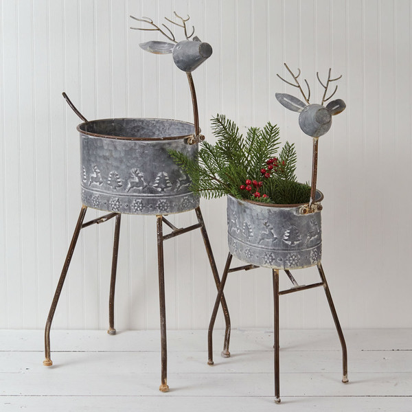 Set Of Two Metal Reindeer Planters 770520 By CTW 1