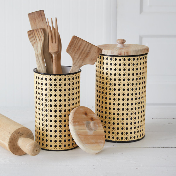 Set Of Two Open Weave Cane Containers 770522 By CTW 1
