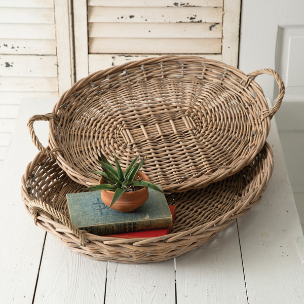 Set Of Two Large Oval Wicker Trays 770528 By CTW 1