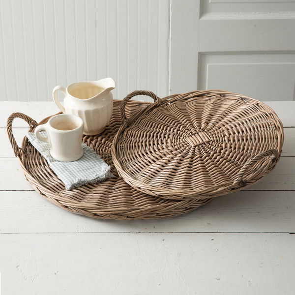 Set Of Two Large Round Wicker Trays 770529 By CTW 1