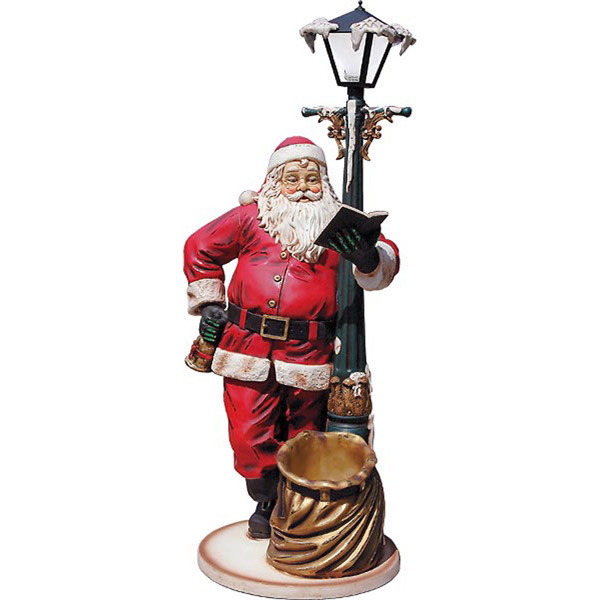 Large Santa With Lamp Post 6Ft Fiberglass Statue Novelty Collectable Decor 10018853 By AFD