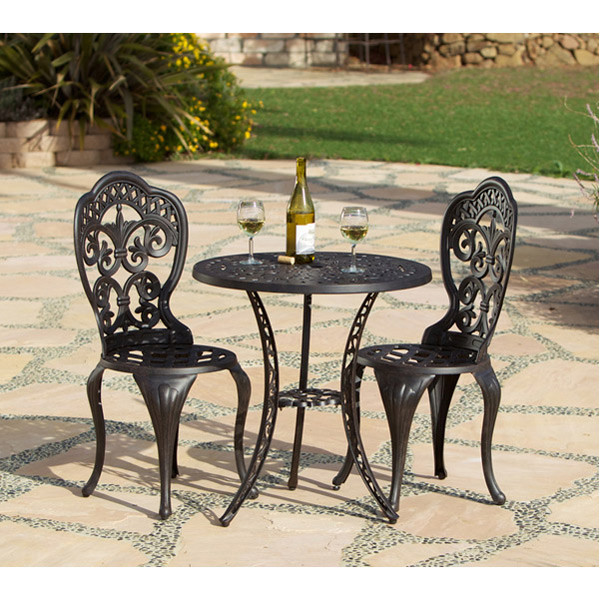 Bistro Set 3 Piece Bronze Finish Outdoor Aluminum, Bridgeton Moore Patio Furniture 10473717 By AFD