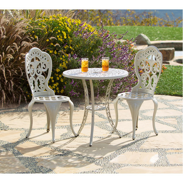 Bistro Set 3 Piece Ecru Finish Outdoor Aluminum, Bridgeton Moore Patio Furniture 10498471 By AFD