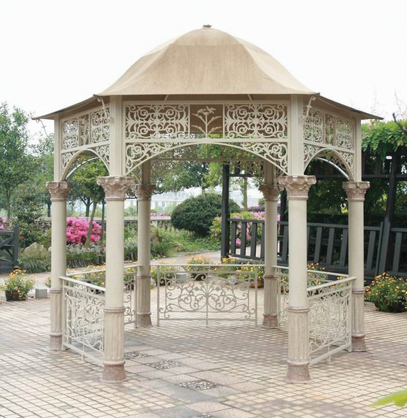 Bridgeton Moore Outdoor Gazebo Turnberry, 12 Foot Diameter, Estate Collection, Cast Aluminum, Sunbrella, Cappuccino Hand Finish 10716432 By AFD