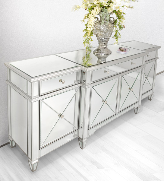76" Park Avenue Glamorous Contemporary 4 Door Mirrored Sideboard Credenza 11166313 By AFD