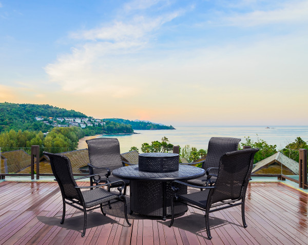 Wyndemere Outdoor Firepit Table Set Of 6 With Club Chairs, Propane, Hibachi Grill With Accessories Set Outdoor, Bridgeton Moore Patio 12001063 By AFD