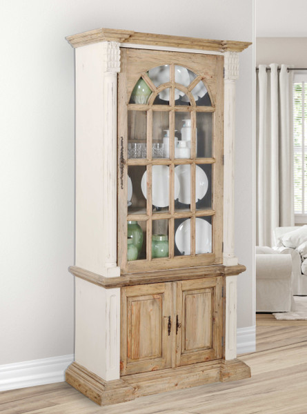 Farmhouse Tall Cabinet Hutch In White Chalk And Natural 12008001 By AFD