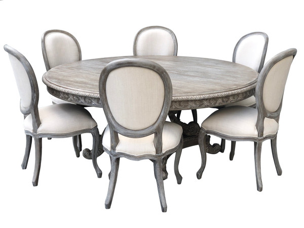 Anglia 72" Round Pedestal Dining Table With Casual Dining Side Chairs Set Of 7-Mg 12018570 By AFD