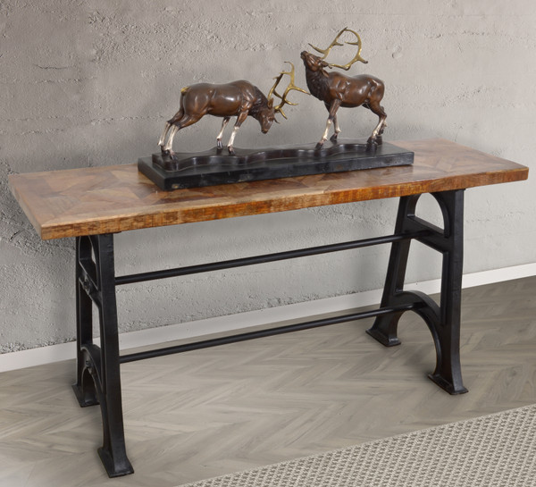 Wood And Industrial Iron Mango Parquet Console Table 60 Inch 12018742 By AFD
