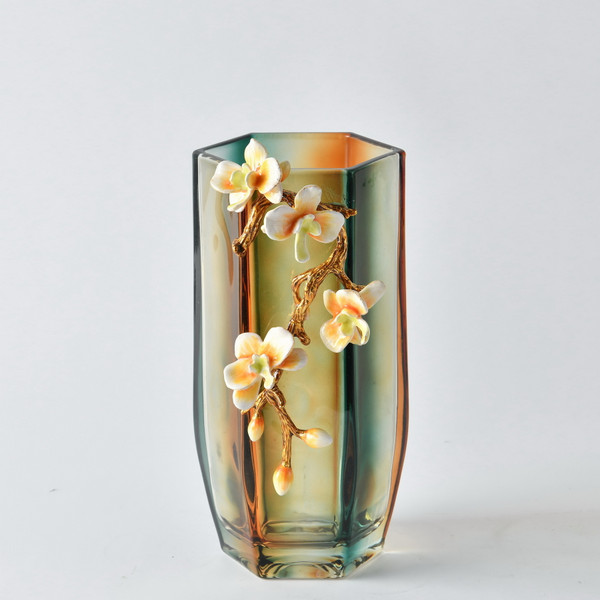 Small Amber Bloom Hexagonal Vase 12030508 By AFD