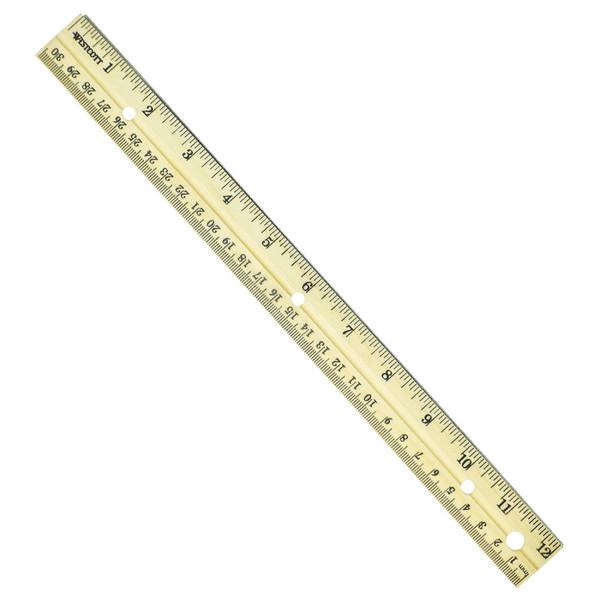 Westcott 12" Hole Punched Wood Ruler English And Metric With Metal Edge ACM10702