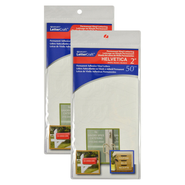 Westcott Lettercraft Permanent Vinyl Lettering, Helvetica, 2-Inch, White, 116 Per Pack, 2 Packs ACM15862-2
