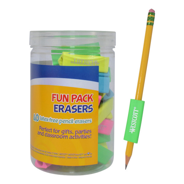 Westcott Erasers Fun Pack, Assorted Colors, 40 Count ACM17795