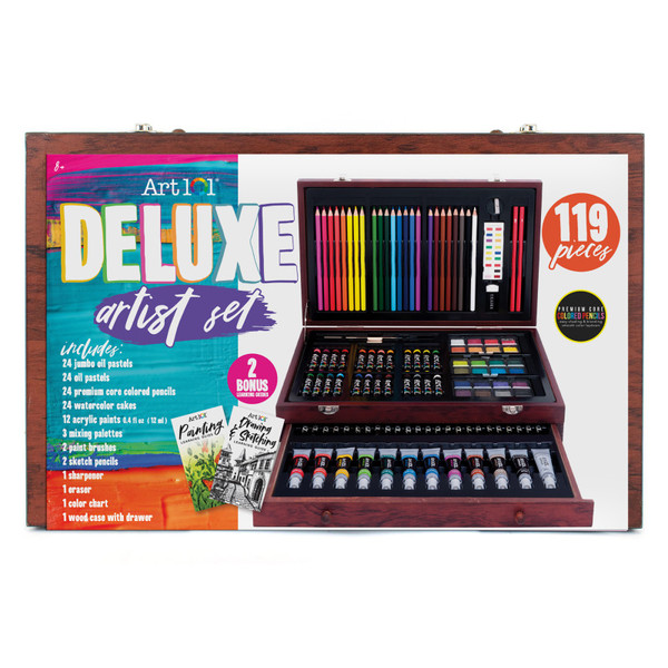 Art Deluxe Art Set In A Wood Organizer Case, 119 Pieces AOO56119MB