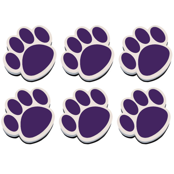 Ashley Magnetic Whiteboard Eraser, Purple Paw, Pack Of 6 ASH10005-6