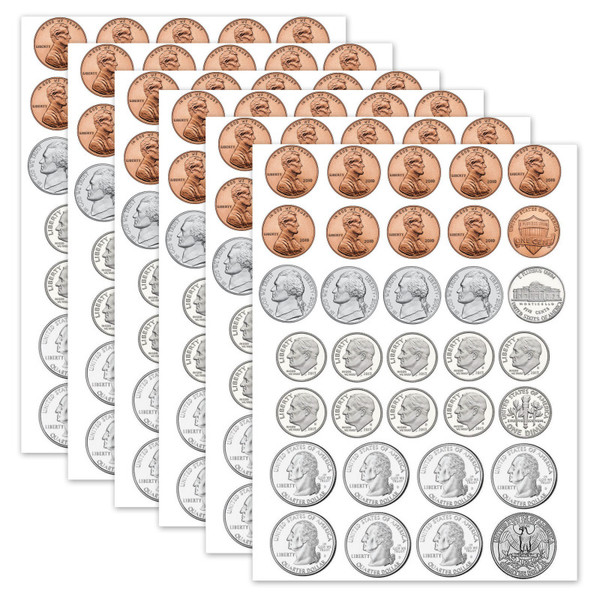 Ashley Math Die-Cut Magnets, U.S. Coins, 33 Per Pack, 6 Packs ASH10067-6