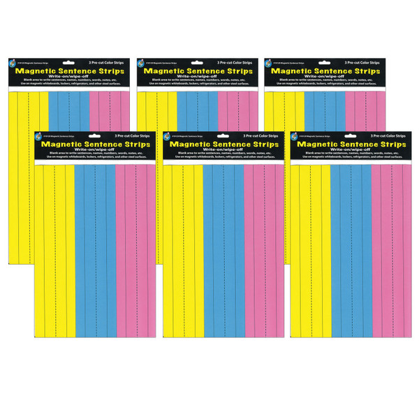 Ashley Die-Cut Magnetic Pink/Blue/Yellow Sentence Strips, 2.75" X 11", 3 Per Pack, 6 Packs ASH10129-6