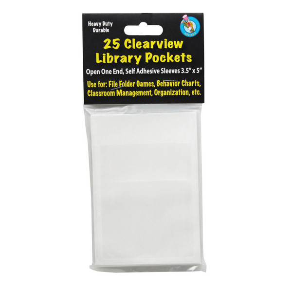 Ashley Clear View Self-Adhesive Library Pocket 3.5" X 5", Pack Of 25 ASH10408