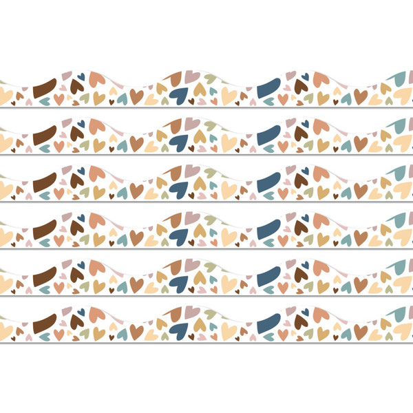 Ashley Magnetic Scallop Border, 12" X 1", Everyone Is Welcome Hearts, 12 Feet Per Pack, 6 Packs ASH11432-6