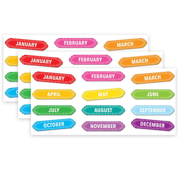 Ashley Magnetic Die-Cut Timesavers & Labels, Months Of The Year, Chalk Loops, 12 Per Pack, 3 Packs ASH19022-3