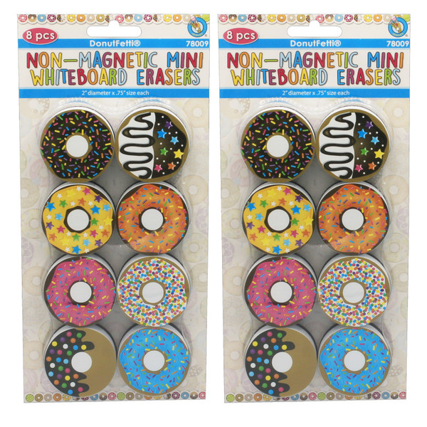 Ashley Non-Magnetic Mini Whiteboard Erasers, Donutfetti, 8 Per Pack, 2 Packs ASH78009-2