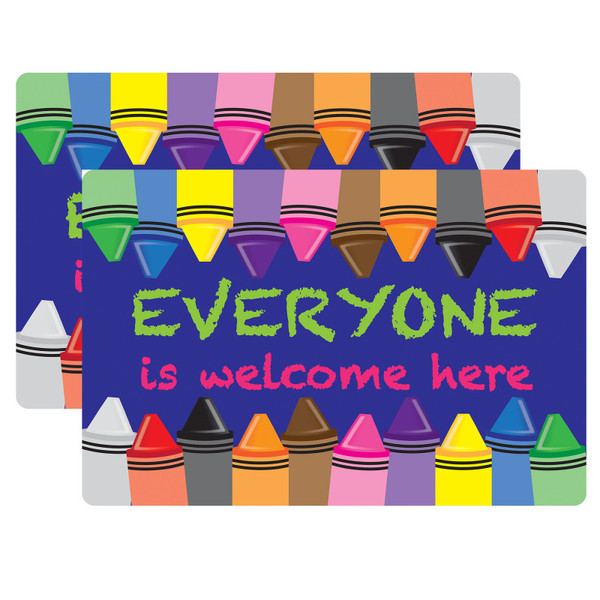 Smart Welcome Mat With Slip Resistant Backing, 15.5" X 23.5", Crayons, Everyone Is Welcome Here, Pack Of 2 ASH91502-2