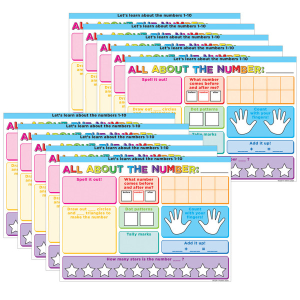 Ashley Smart Poly Postermat Pals Space Savers, 13" X 9-1/2", All About The Number, Pack Of 10 ASH97029