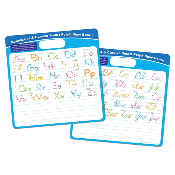 Ashley Smart Poly Educational Activity Busy Board, Dry Erase With Marker, 10-3/4" X 10-3/4", Manuscript/Cursive ASH98002