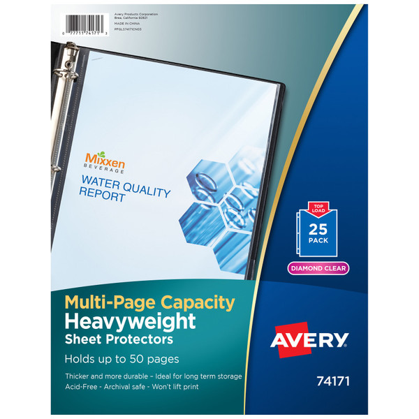 Avery Clear Heavyweight Multi-Page Capacity Sheet Protectors, Holds 8-1/2" X 11" Sheets, Top Load, Pack Of 25 AVE74171