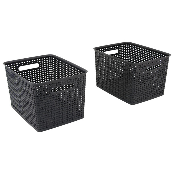 Advantus Black Plastic Weave Bins, Large, Pack Of 2 AVT40328