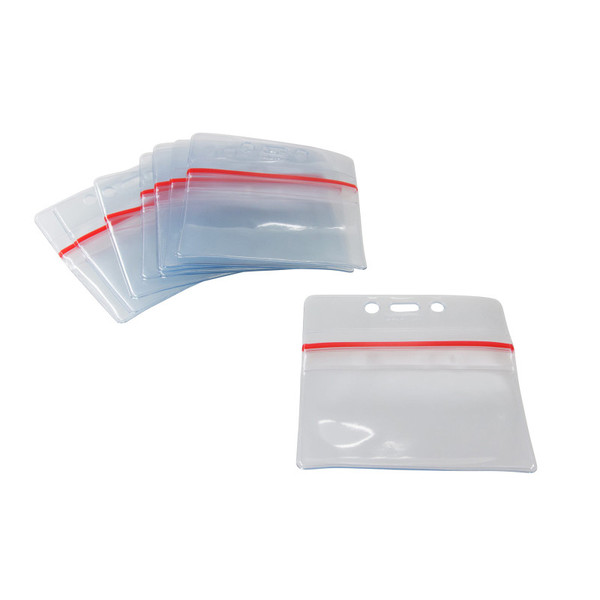 Sicurix Zip Closure Sealable Id Badge Holders, Horizontal, Clear, Pack Of 50 BAU47830