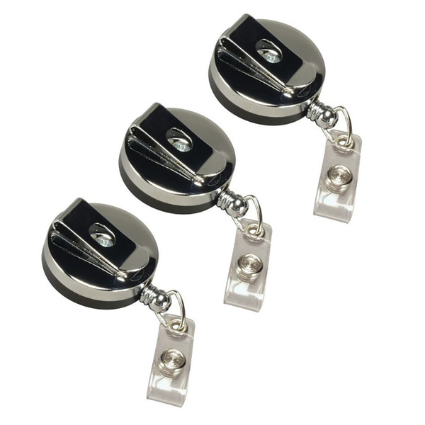 Sicurix Heavy Duty Round Id Badge Reel With Belt Clip, Black, Pack Of 3 BAU68814-3