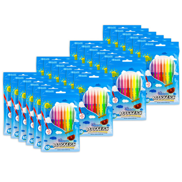 Bazic Fine Line Washable Markers, 10 Per Pack, 24 Packs BAZ1264-24