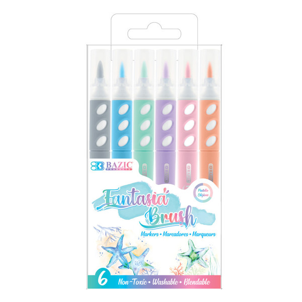Bazic Brush Markers, 6 Pastel Colors BAZ1267
