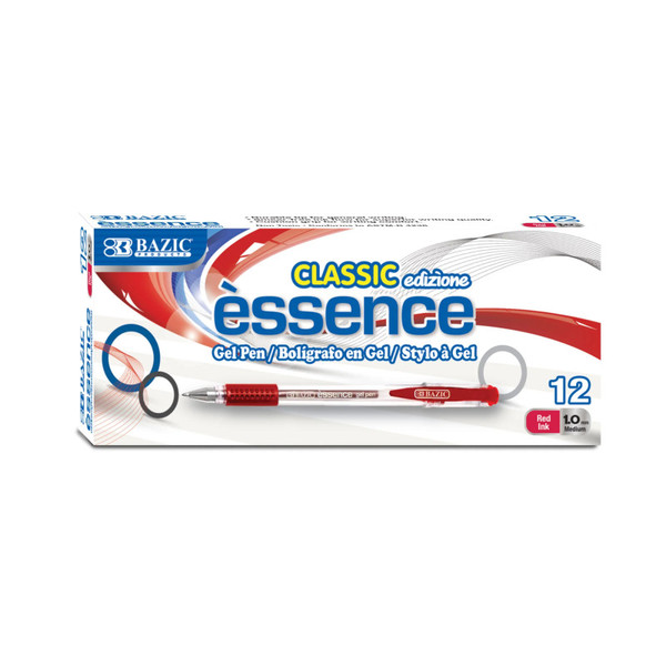 Bazic Essence Gel Pen With Cushion Grip, Red, Box Of 12 BAZ17089