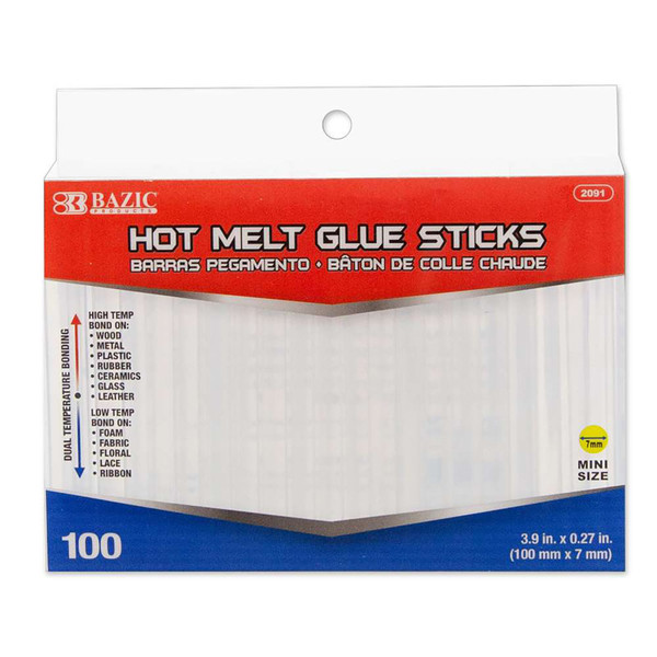 Bazic Mini Hot Melt Glue Sticks, Dual Temp, 3.9" X 0.27", Box Of 100 BAZ2091