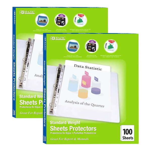 Bazic Standard Weight Top Loading Sheet Protectors, 100 Per Box, 2 Boxes BAZ2131-2