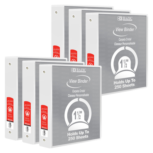 Bazic 3-Ring View Binder With 2 Pockets, 1.5", White, Pack Of 6 BAZ3148-6