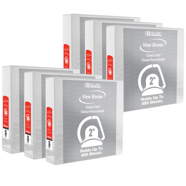 Bazic Slant D Ring View Binder With 2 Pockets, 2", White, Pack Of 6 BAZ3151-6