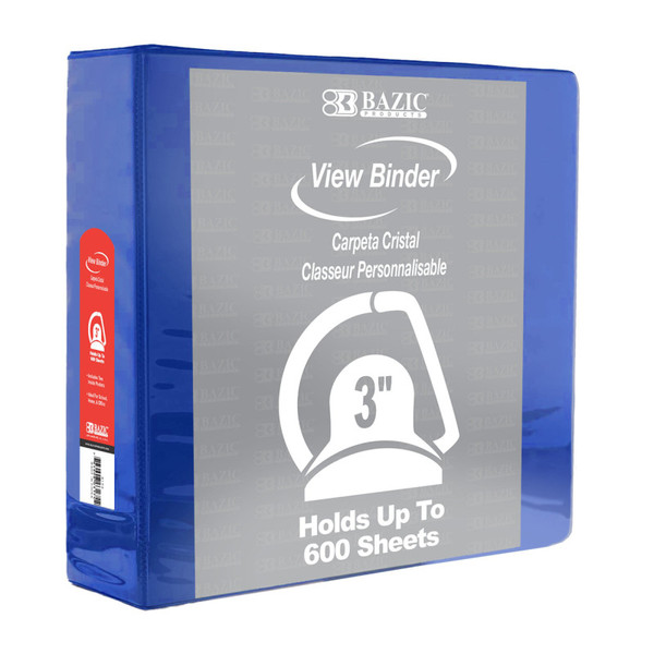 Bazic Slant D Ring View Binder With 2 Pockets, 3", Blue BAZ3194