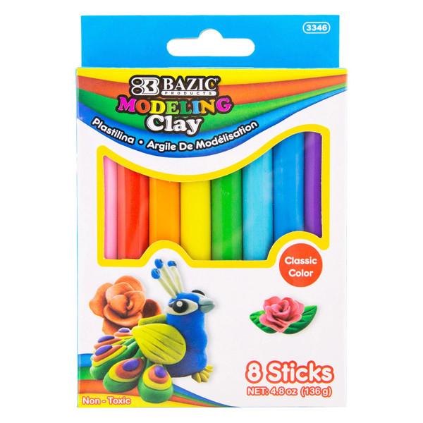 Bazic Modeling Clay Sticks, 4.8 Oz (136G), 8 Primary Colors BAZ3346