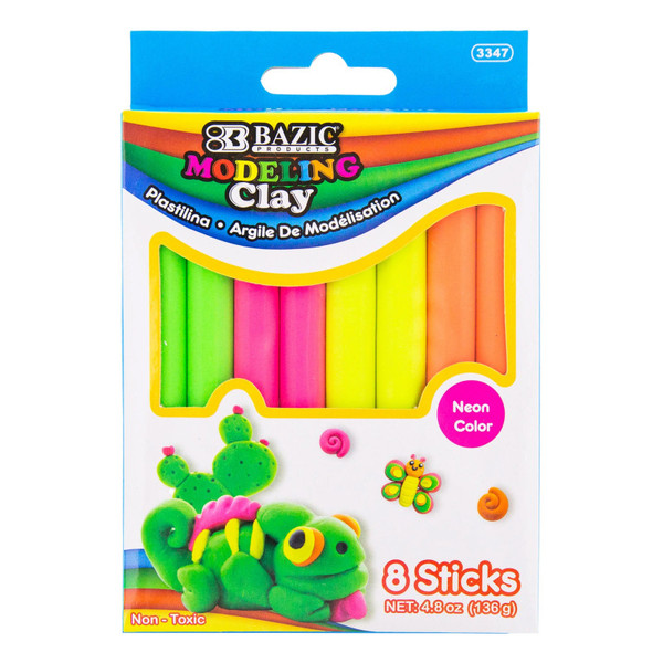 Bazic Modeling Clay Sticks, 4.8 Oz (136G), 4 Fluorescent Colors BAZ3347
