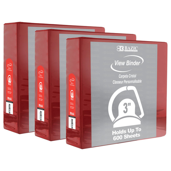 Bazic Slant D Ring View Binder With 2 Pockets, 3", Burgundy, Pack Of 3 BAZ4160-3