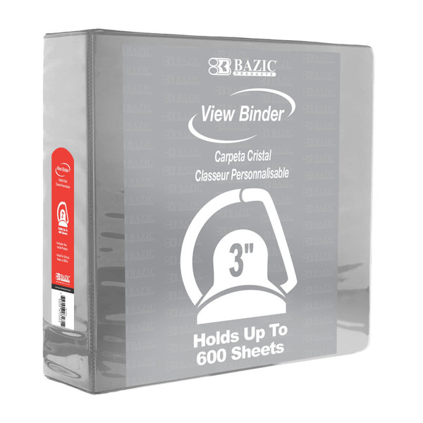 Bazic Slant D Ring View Binder With 2 Pockets, 3", Gray BAZ4161