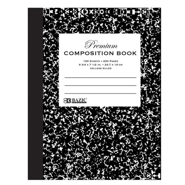 Bazic Premium Composition Book, College Ruled, Black Marble, 100 Sheets BAZ5091